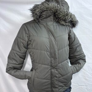 Columbia Women's Charcoal Puffer‎ Jacket with Faux Fur Hood zs XS